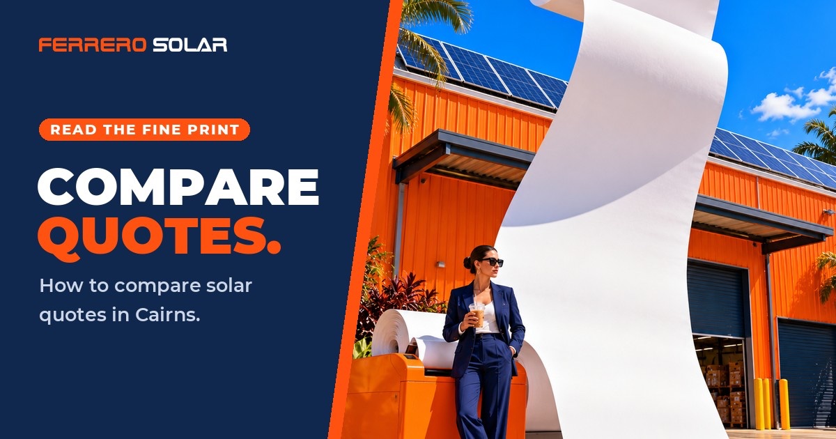 Woman beside a giant power bill receipt in Cairns – Ferrero Solar solar quotes